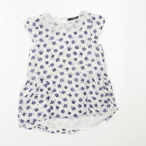 George Girls White Floral  Basic Blouse Size 8-9 Years
