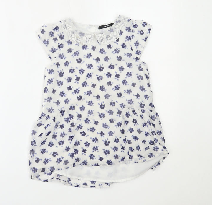 George Girls White Floral Basic Blouse Size 8-9 Years