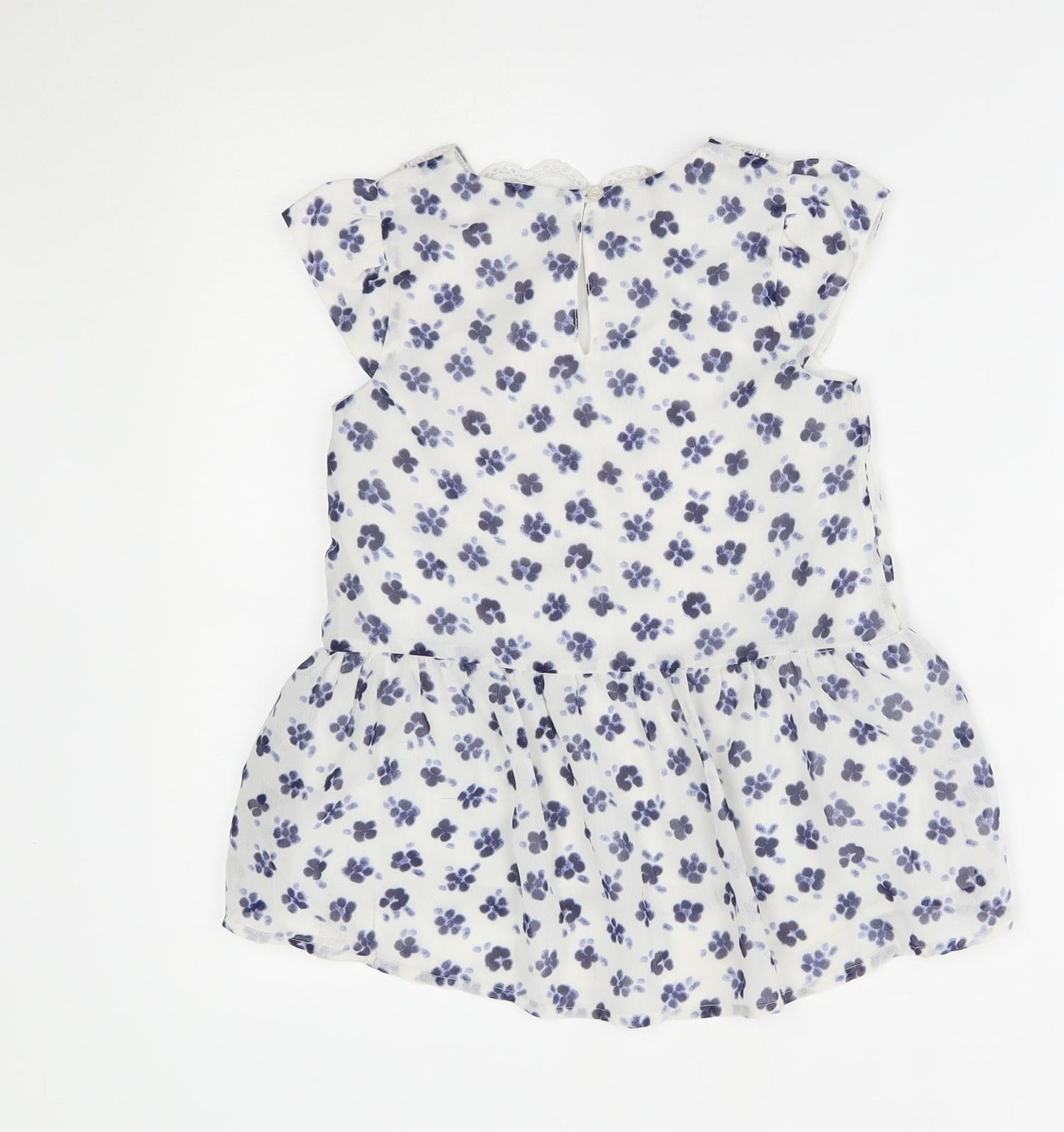 George Girls White Floral  Basic Blouse Size 8-9 Years