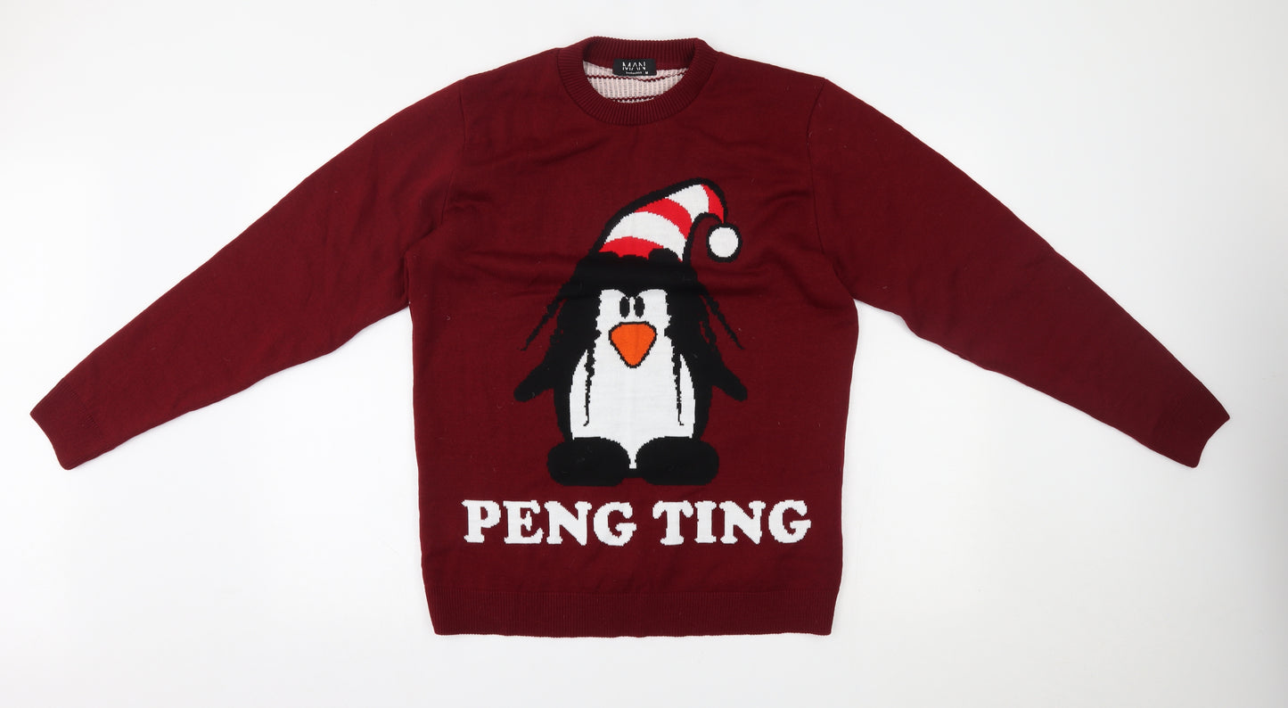 boohooman Mens Red   Pullover Jumper Size M  - peng ting