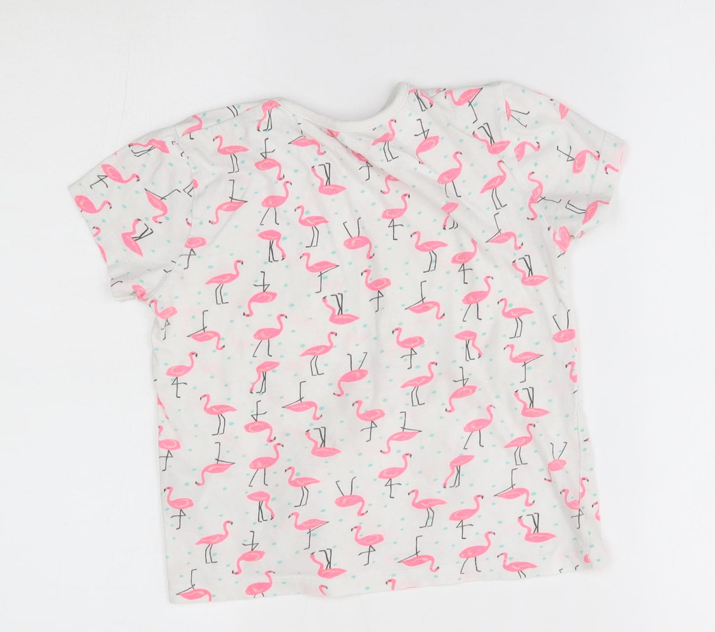 Primark Girls White   Basic T-Shirt Size 7-8 Years  - flamingos
