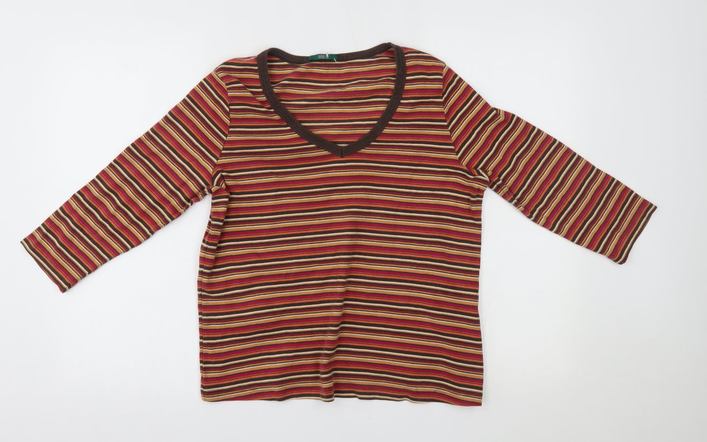 M&S Womens Red Striped  Basic T-Shirt Size 16