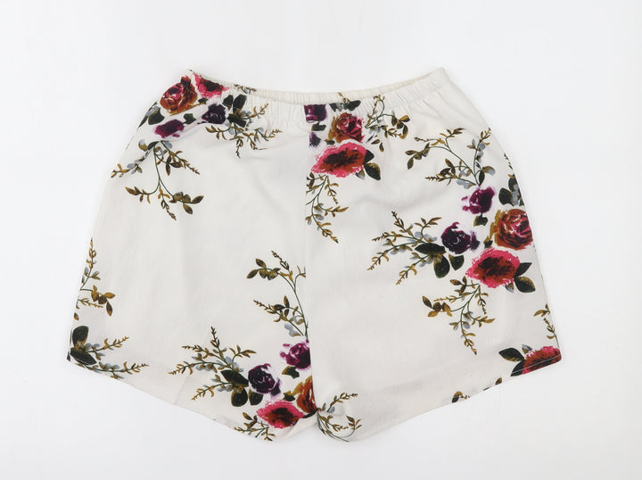 Preworn Womens White Floral Mom Shorts One Size