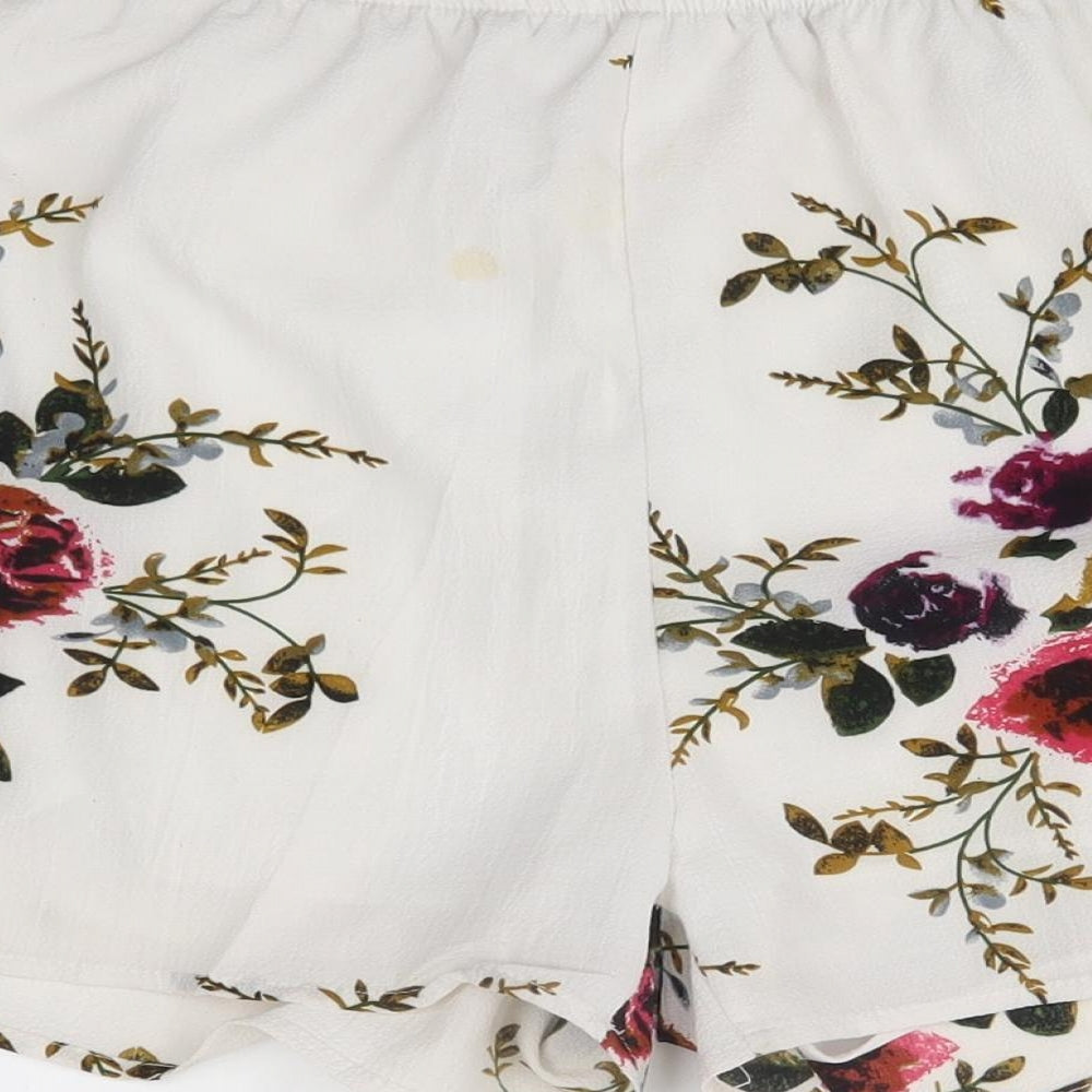 Preworn Womens White Floral  Mom Shorts One Size