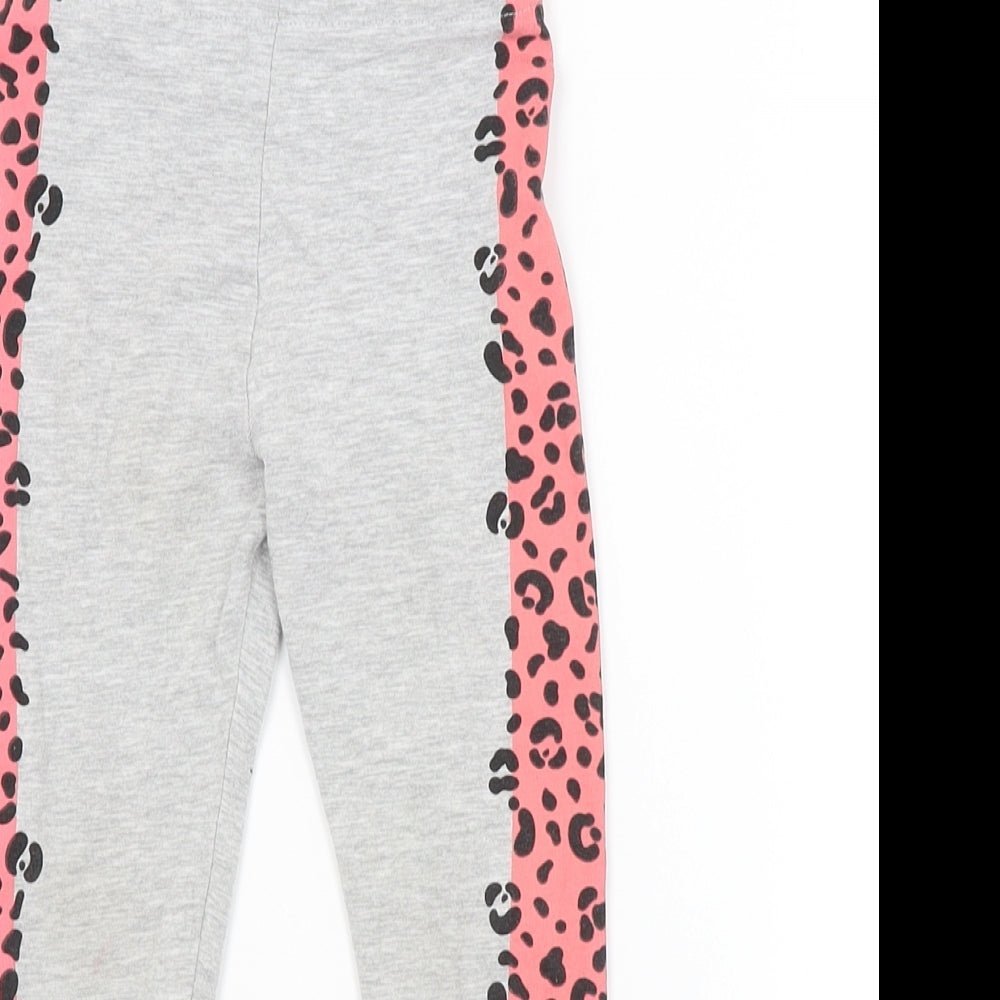 Preworn Girls Grey Animal Print  Jogger Trousers Size 3-4 Years