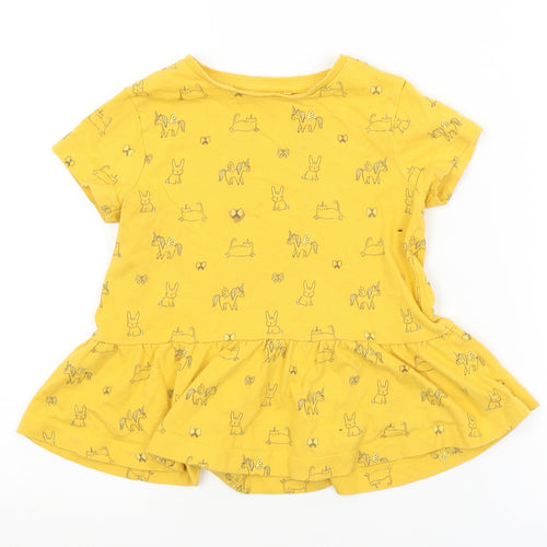 George Girls Yellow Animal Print  T-Shirt Dress  Size 3-4 Years