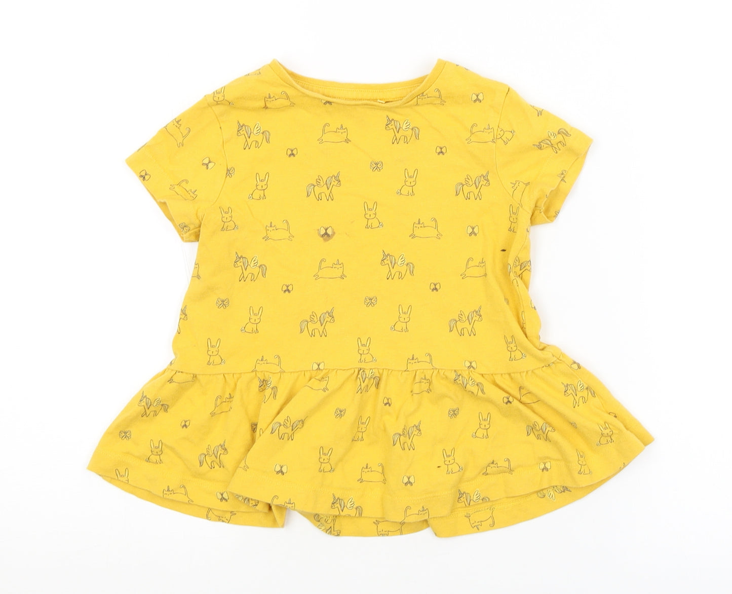 George Girls Yellow Animal Print  T-Shirt Dress  Size 3-4 Years
