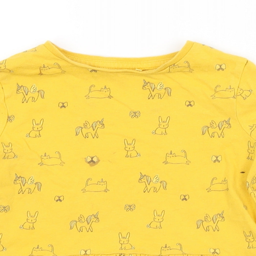 George Girls Yellow Animal Print  T-Shirt Dress  Size 3-4 Years