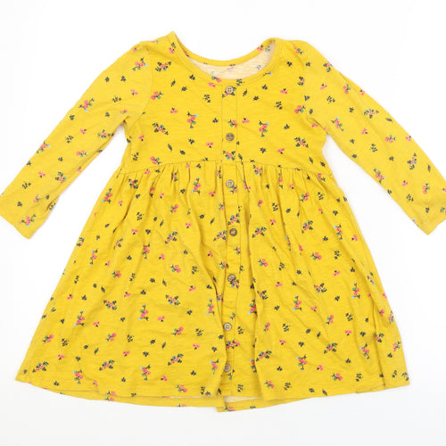Preworn Girls Yellow Floral  A-Line  Size 3-4 Years