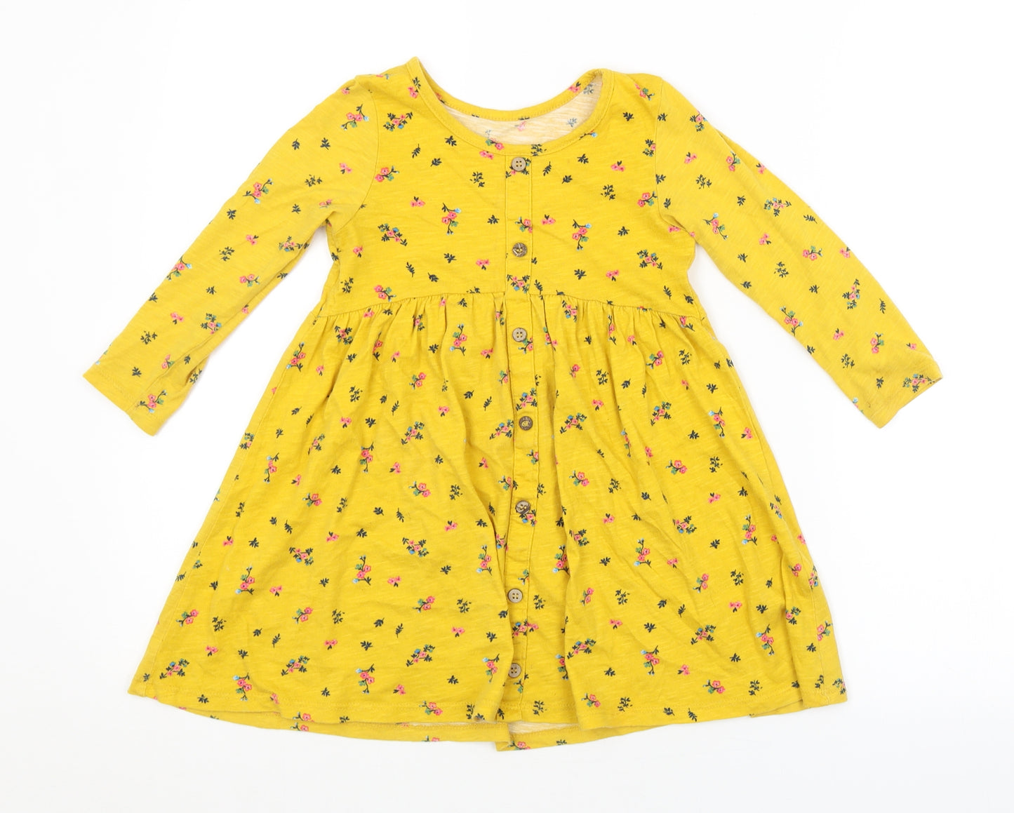 Preworn Girls Yellow Floral  A-Line  Size 3-4 Years