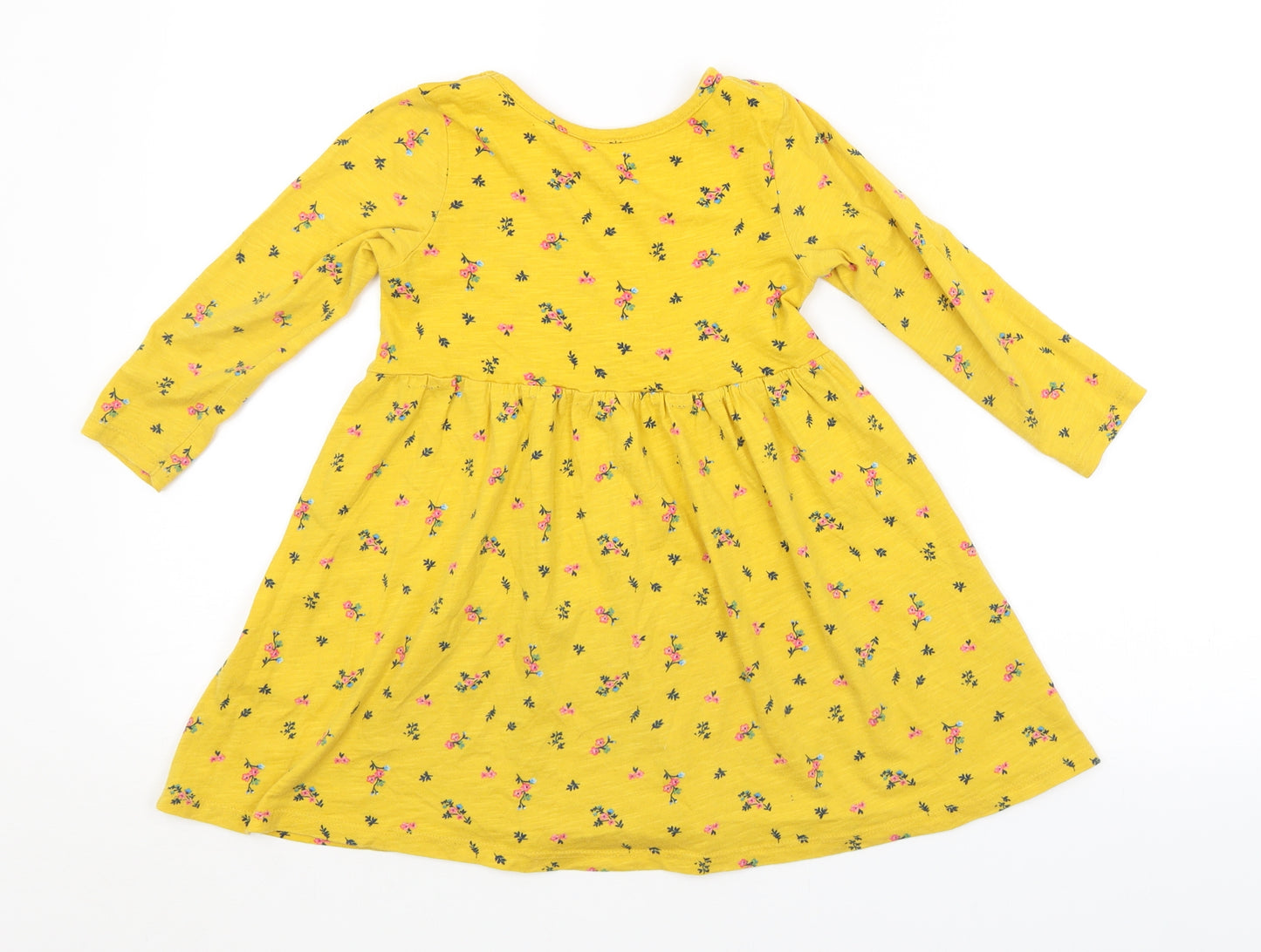 Preworn Girls Yellow Floral  A-Line  Size 3-4 Years
