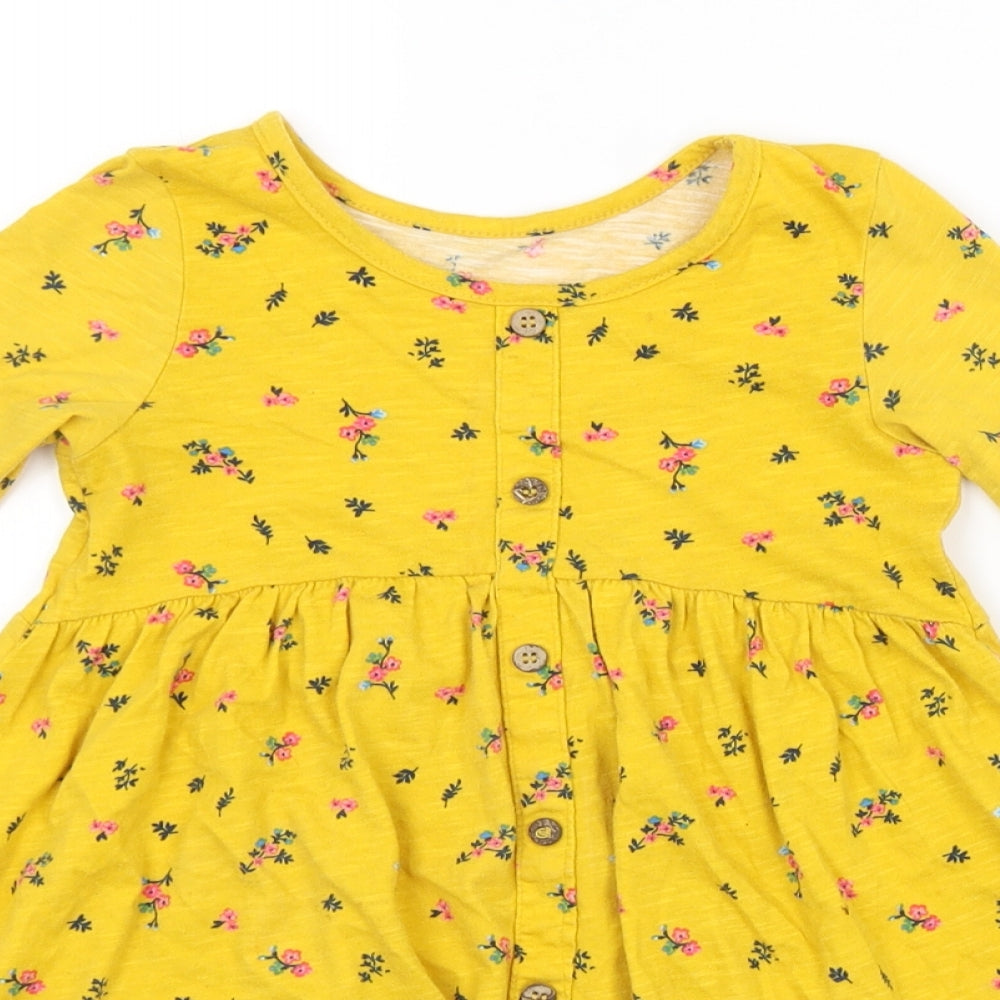 Preworn Girls Yellow Floral  A-Line  Size 3-4 Years