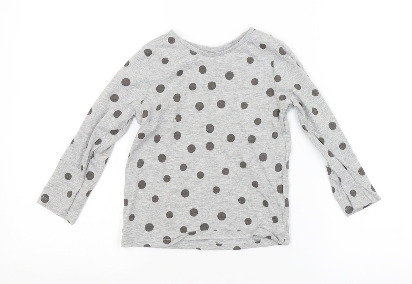 Preworn Girls Grey Spotted   T-Shirt Size 3-4 Years