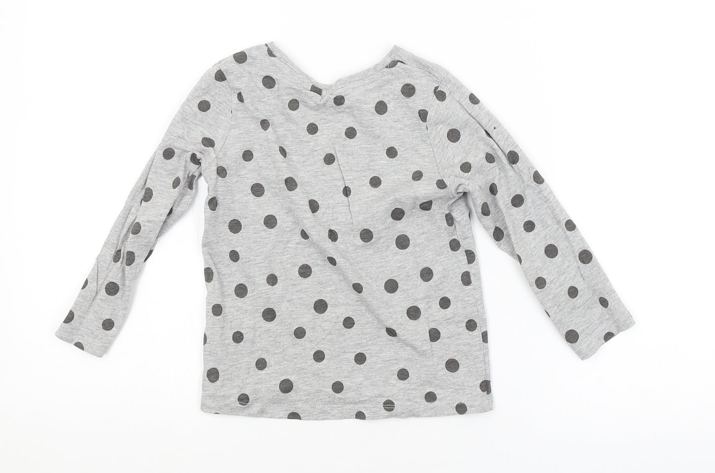 Preworn Girls Grey Spotted   T-Shirt Size 3-4 Years