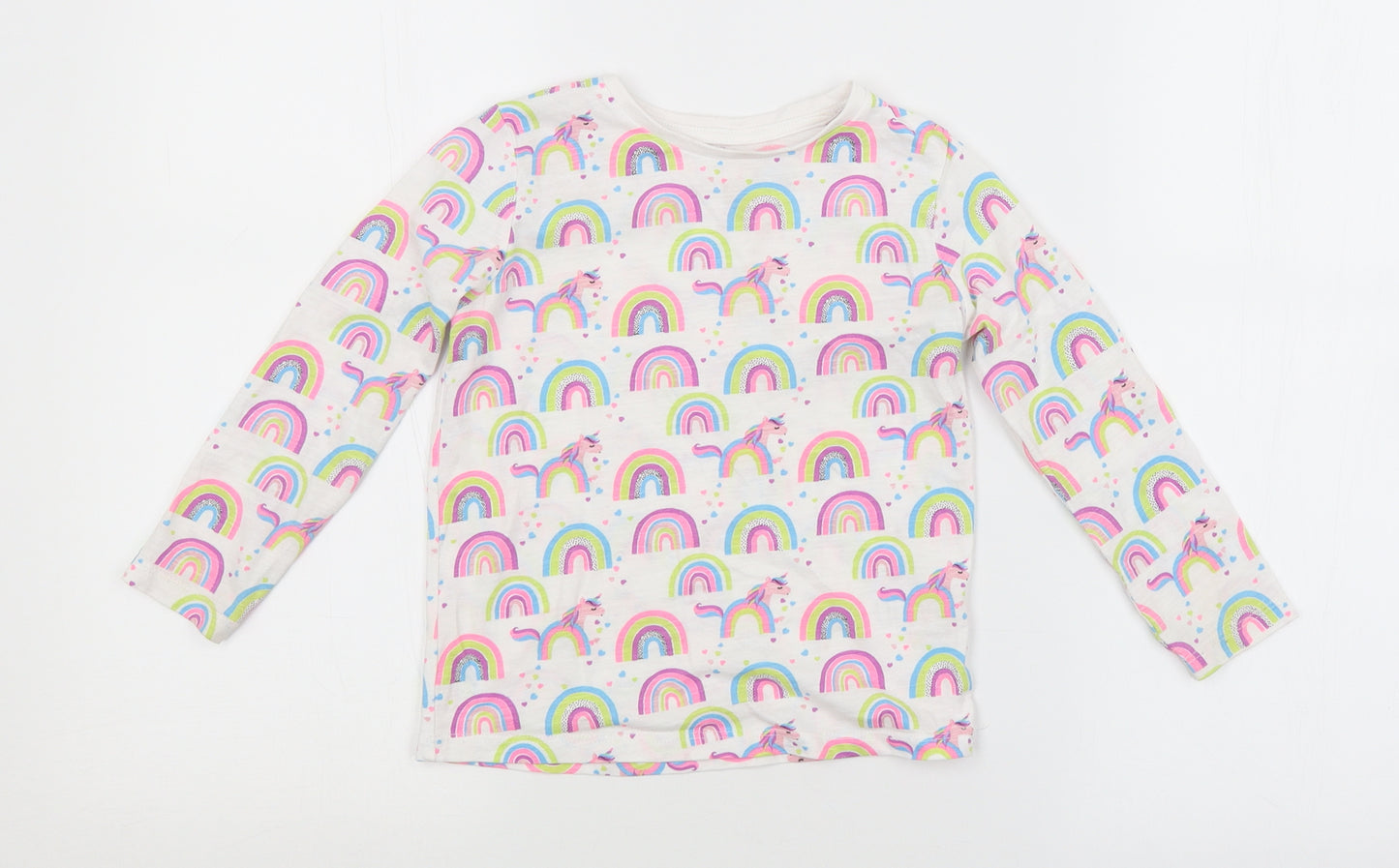 Preworn Girls White Striped  Basic T-Shirt Size 3-4 Years  - UNICORNS