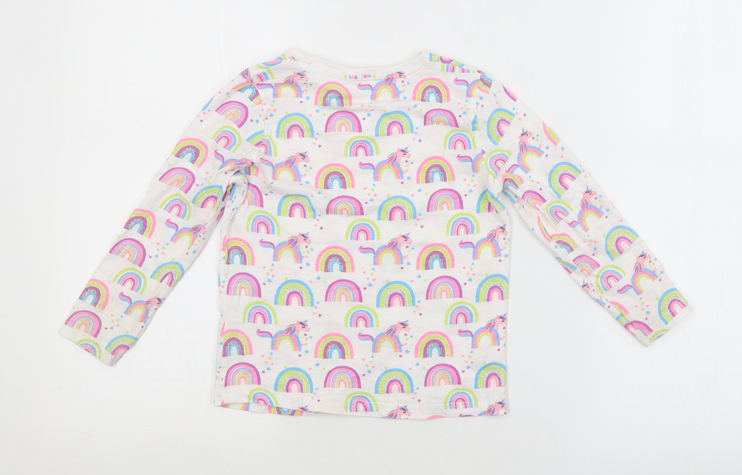 Preworn Girls White Striped  Basic T-Shirt Size 3-4 Years  - UNICORNS