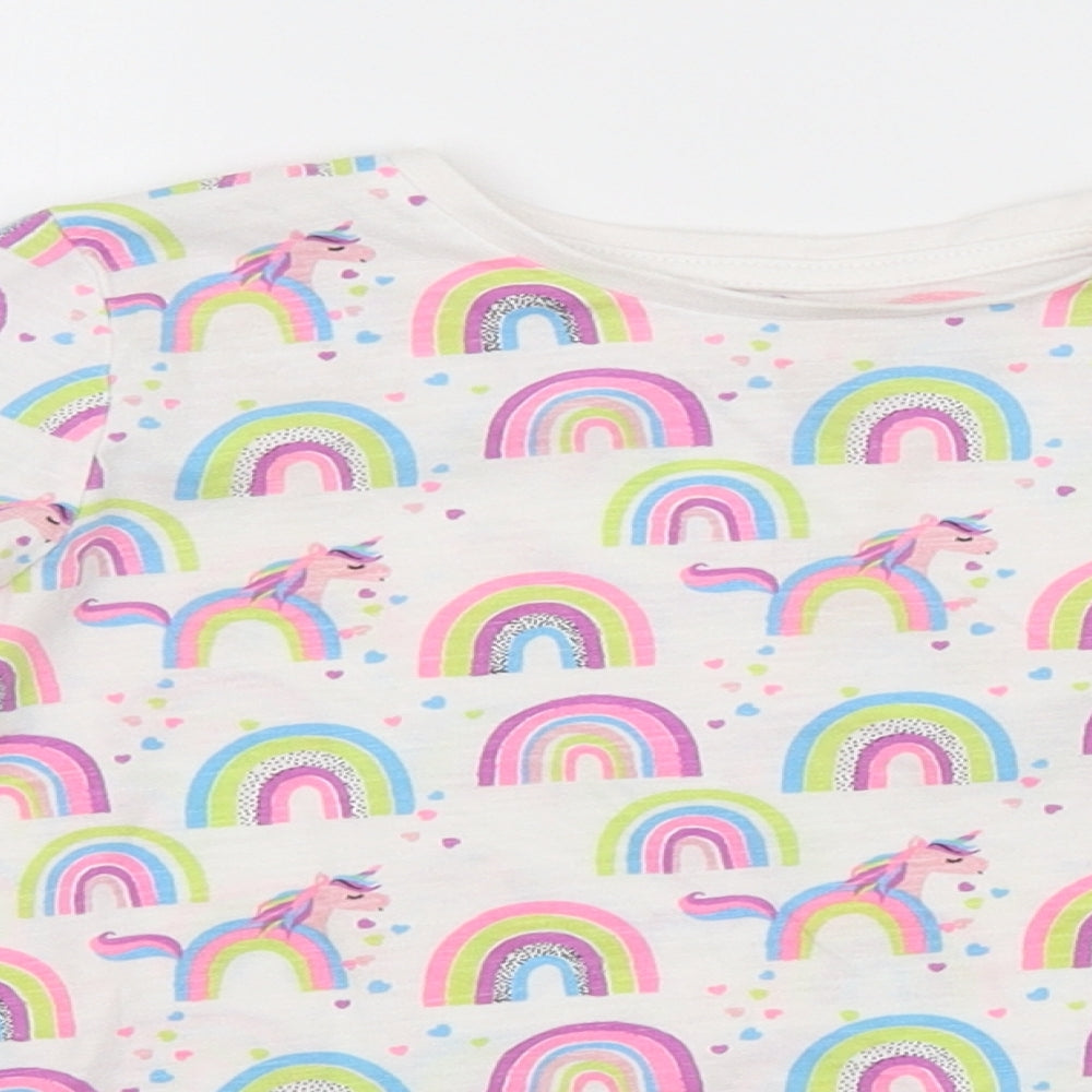 Preworn Girls White Striped  Basic T-Shirt Size 3-4 Years  - UNICORNS