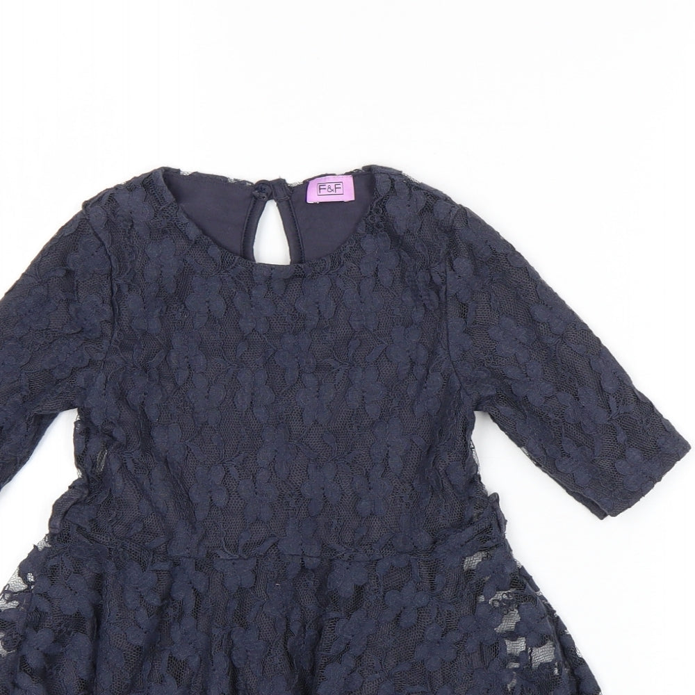 F&F Girls Blue Floral  Fit & Flare  Size 3-4 Years
