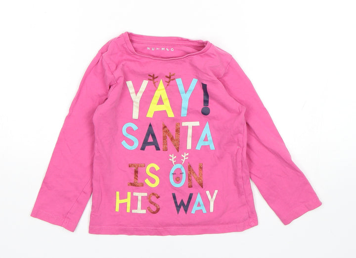 Nutmeh Girls Pink Top Pyjama Top Size 3-4 Years - Christmas
