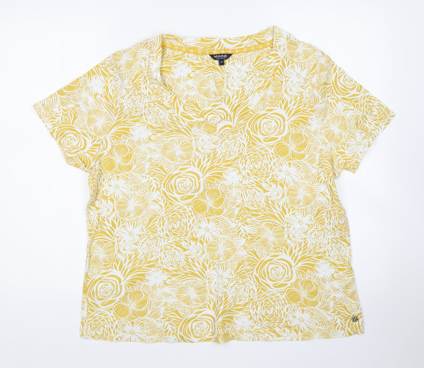 Maine Womens Yellow Floral  Basic T-Shirt Size 20