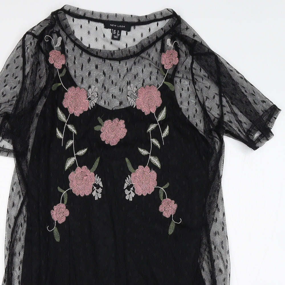 New Look Womens Black Floral  Basic Blouse Size 12
