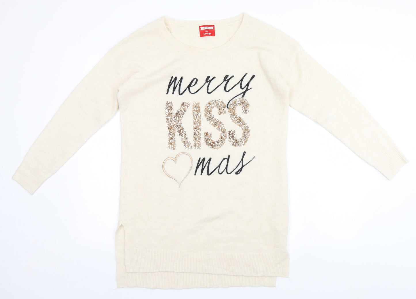 George Womens White   Pullover Jumper Size 12  - Christmas, Merry Kiss Mas