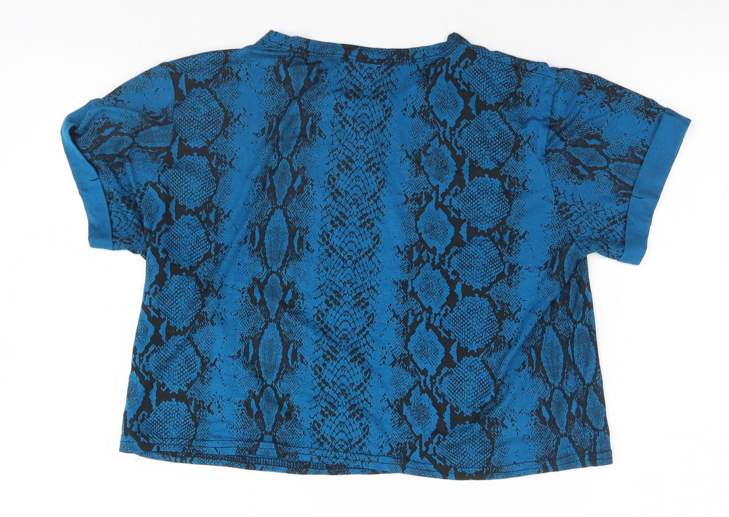 PRETTYLITTLETHING Womens Blue Geometric  Basic T-Shirt Size 10