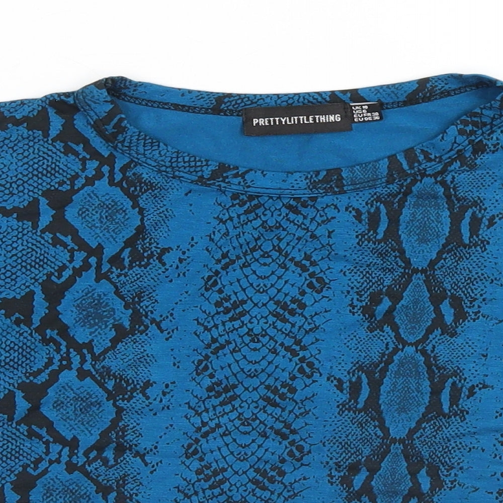 PRETTYLITTLETHING Womens Blue Geometric  Basic T-Shirt Size 10
