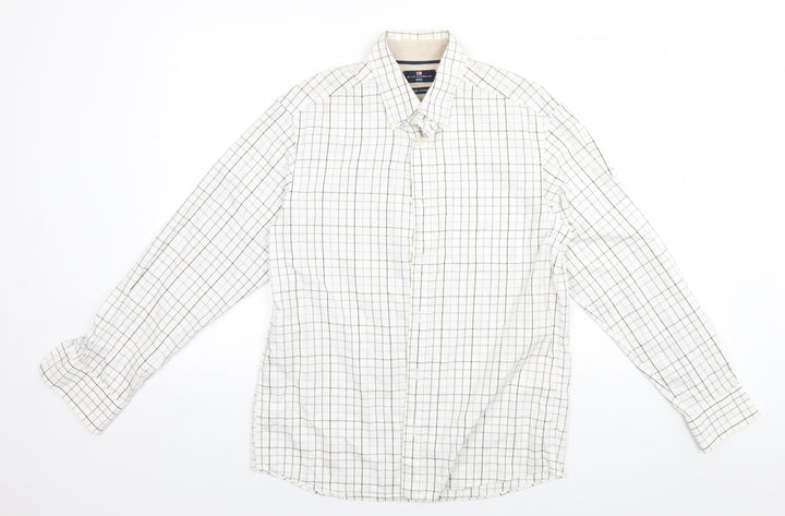 Blue Harbour Mens White Plaid   Button-Up Size M