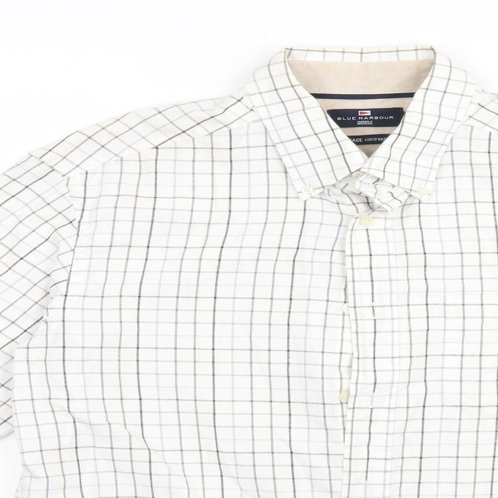 Blue Harbour Mens White Plaid   Button-Up Size M