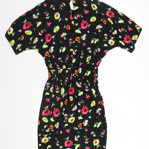 Warehouse Womens Black Floral  A-Line  Size 8