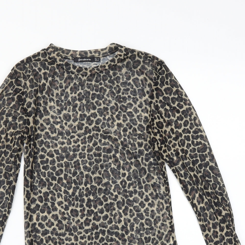 Stradivarius Womens Multicoloured Animal Print  Basic T-Shirt Size S