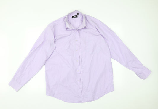 Front view of HUSTON HARBOUR men’s purple dress shirt, size 40