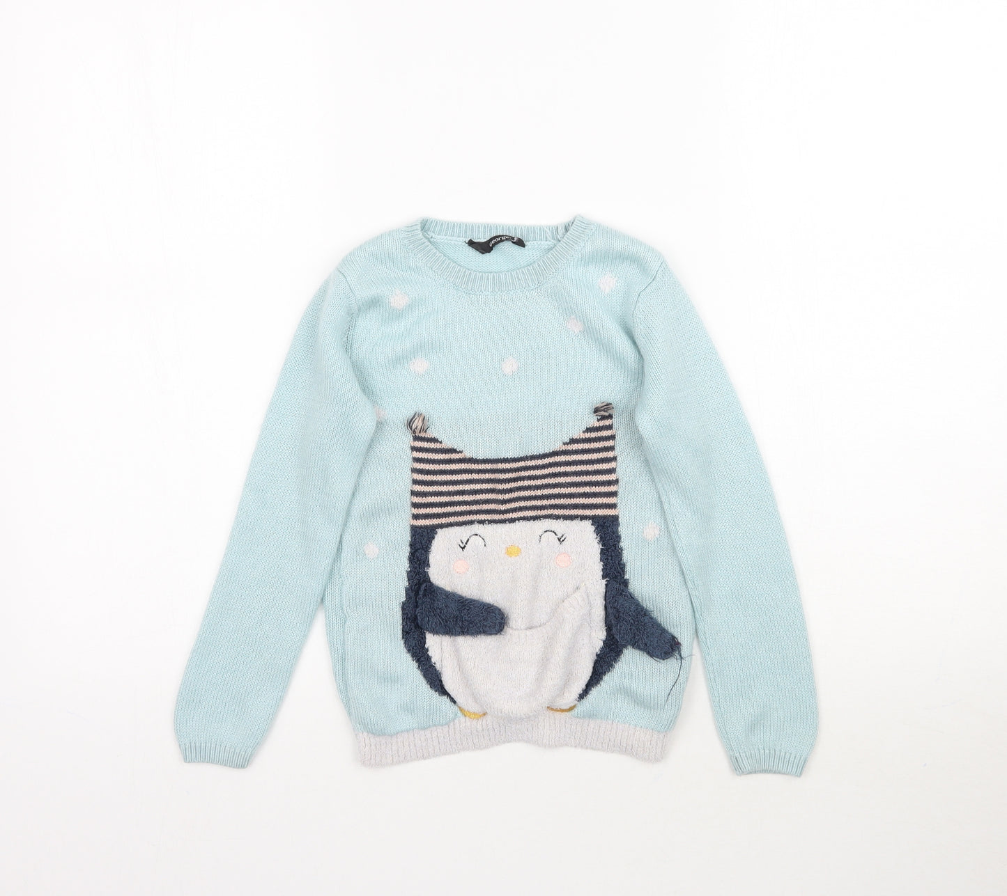 George Girls Blue  Knit Pullover Jumper Size 5-6 Years  - Penguin Christmas