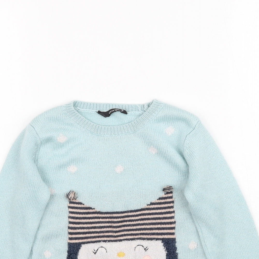 George Girls Blue  Knit Pullover Jumper Size 5-6 Years  - Penguin Christmas