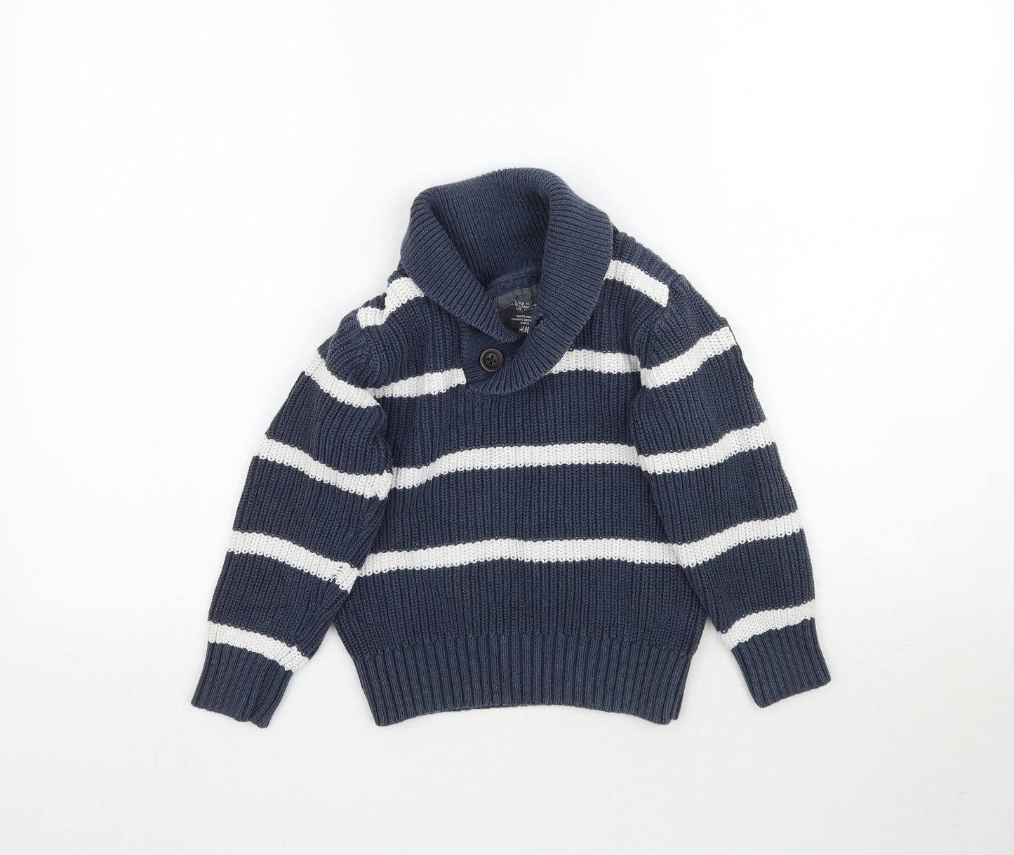 H&M Boys Blue Striped Knit Pullover Jumper Size 5-6 Years