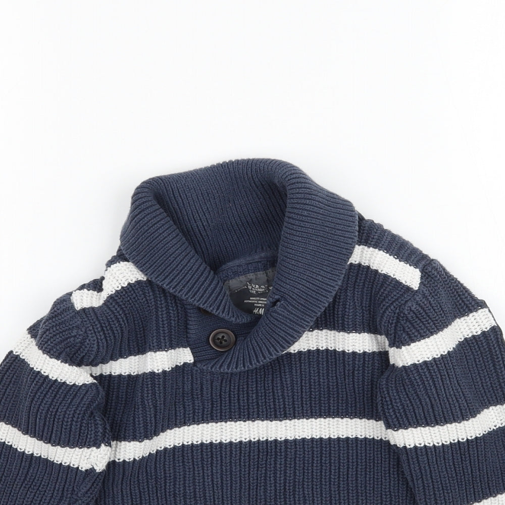 H&M Boys Blue Striped Knit Pullover Jumper Size 5-6 Years