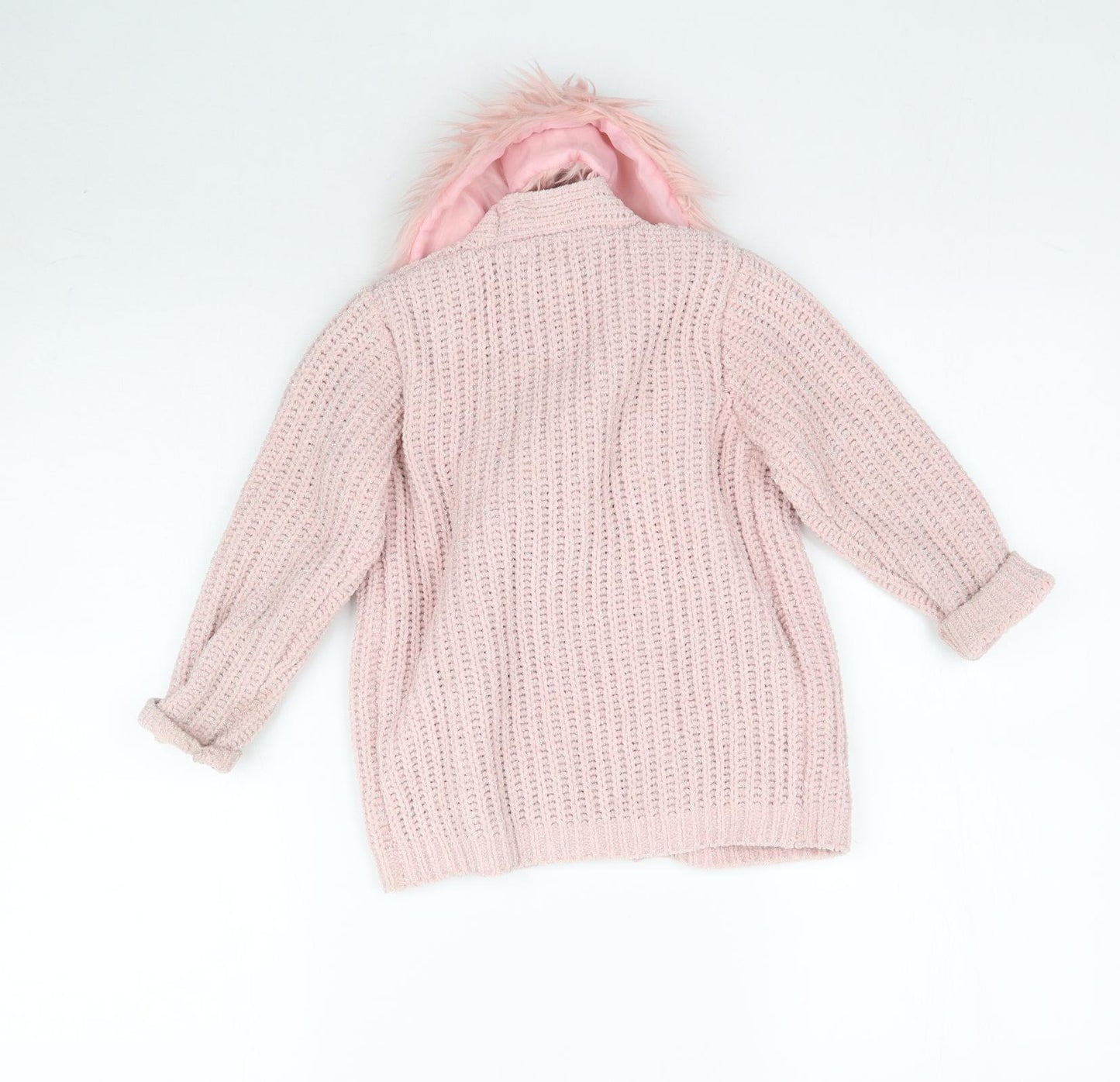George Girls Pink  Knit Cape Jumper Size 4-5 Years  - Faux fur Collar