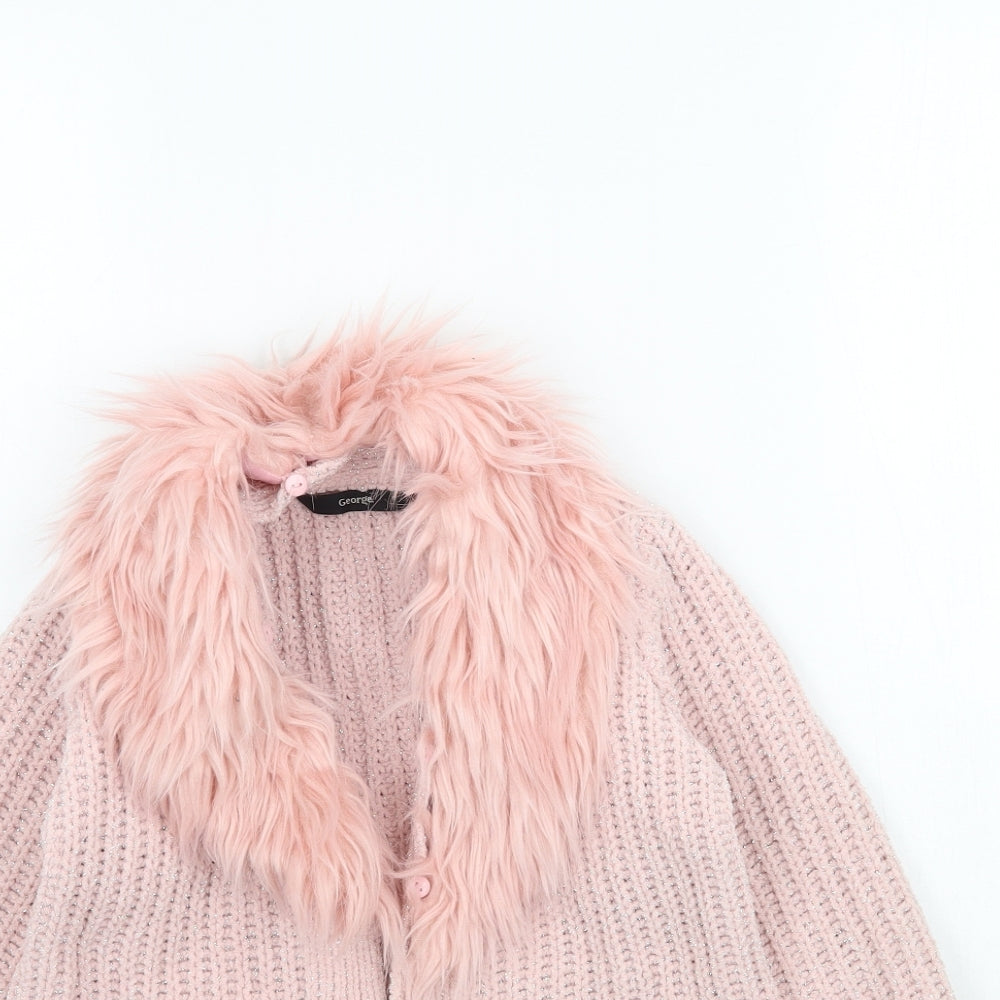 George Girls Pink  Knit Cape Jumper Size 4-5 Years  - Faux fur Collar