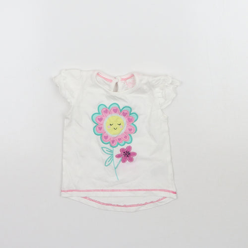 Lullaby Girls White   Basic T-Shirt Size 0-3 Months  - Flower