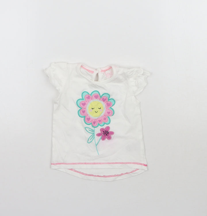 Lullaby Girls White   Basic T-Shirt Size 0-3 Months  - Flower