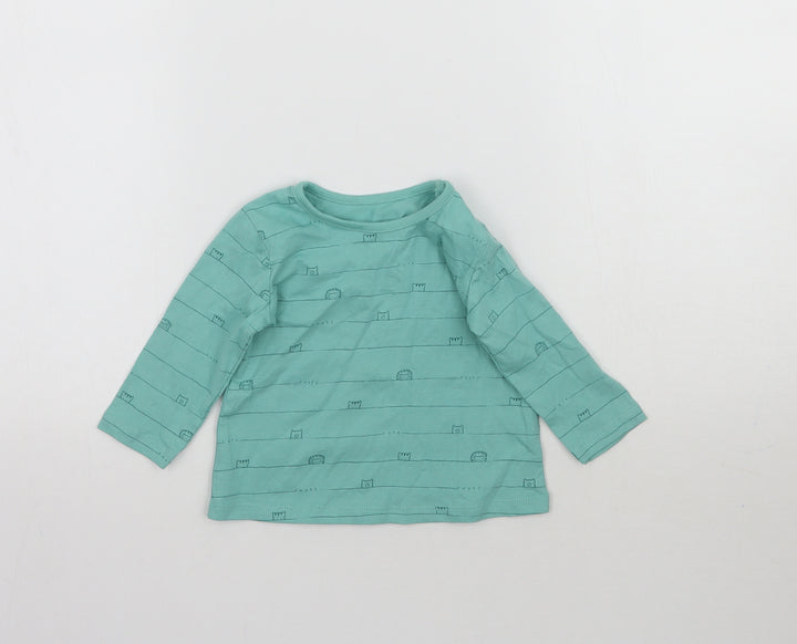 George Baby Green Striped  Basic T-Shirt Size 3-6 Months  - Animals