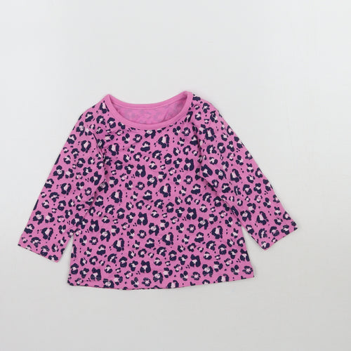 George Girls Pink Animal Print  Basic T-Shirt Size 3-6 Months  - Leopard Print