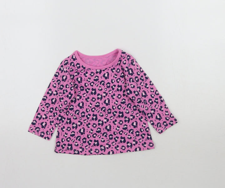 George Girls Pink Animal Print Basic T-Shirt Size 3-6 Months - Leopard Print