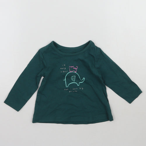 George Girls Green   Basic T-Shirt Size 3-6 Months  - Cat & Elephant
