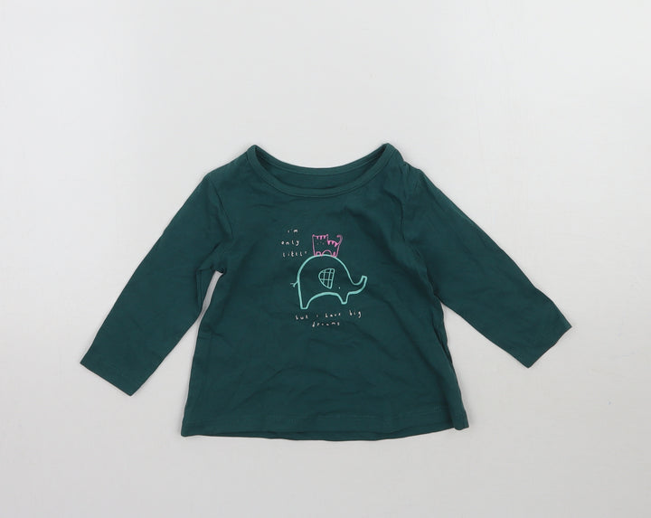 George Girls Green   Basic T-Shirt Size 3-6 Months  - Cat & Elephant