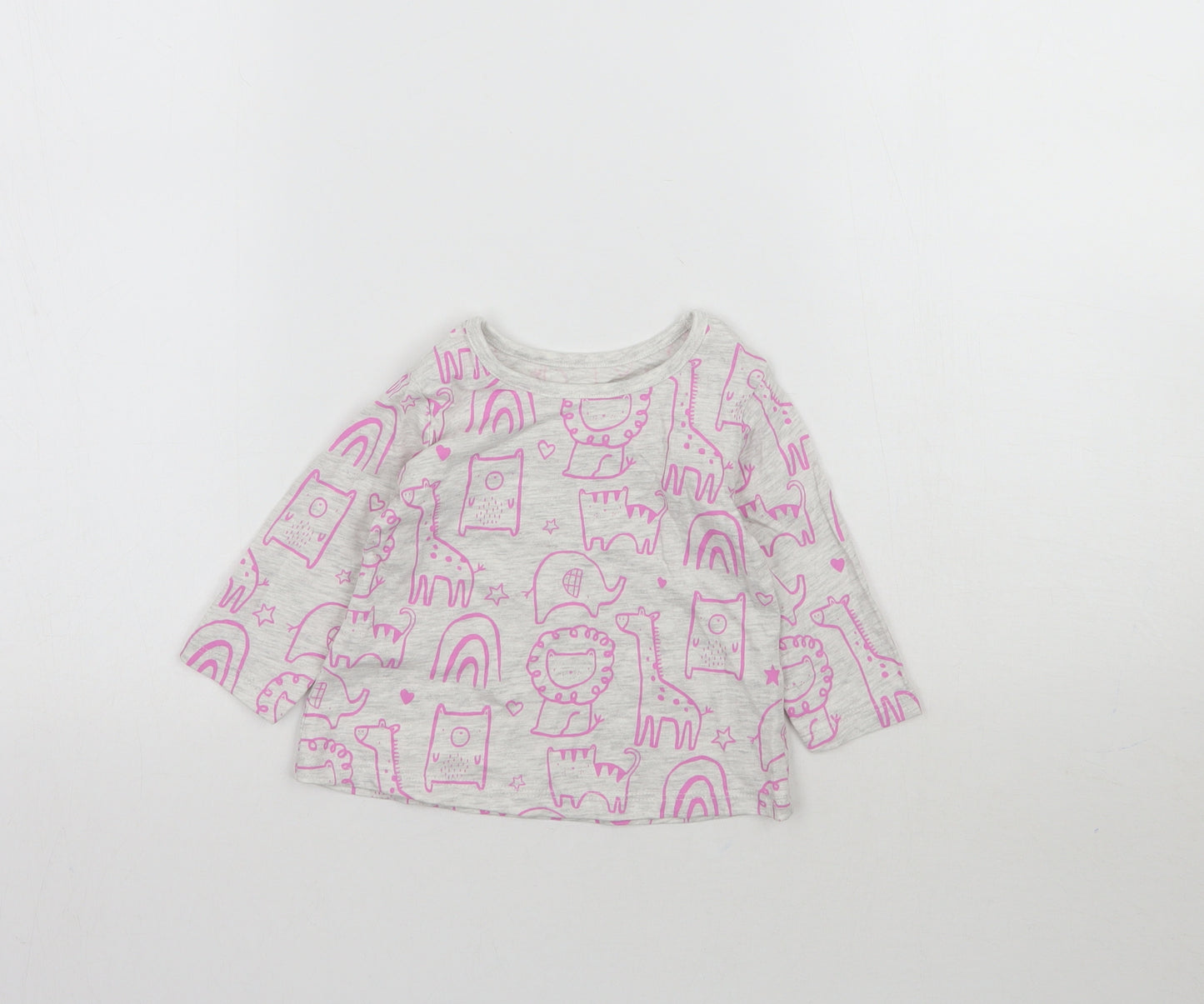 George Girls Grey   Basic T-Shirt Size 3-6 Months  - Zoo Animals