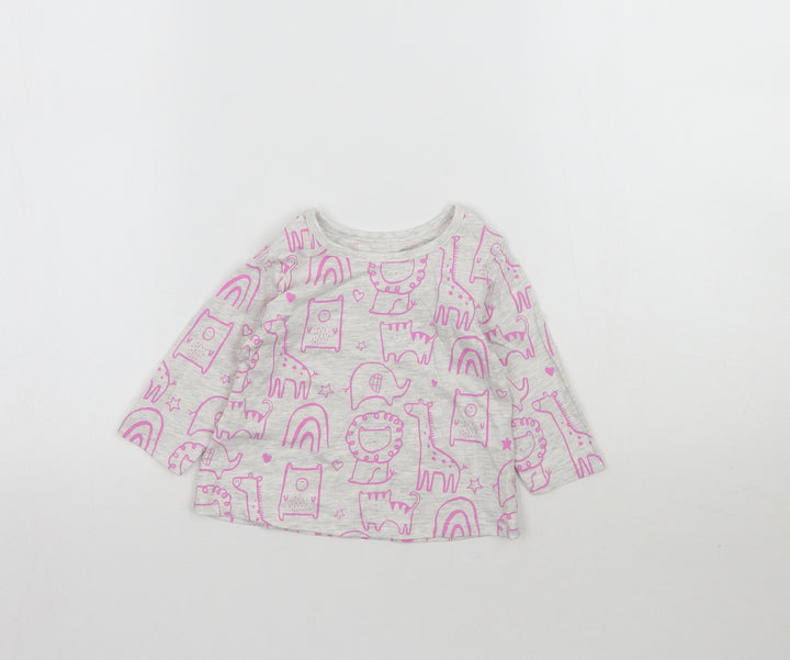 George Girls Grey   Basic T-Shirt Size 3-6 Months  - Zoo Animals