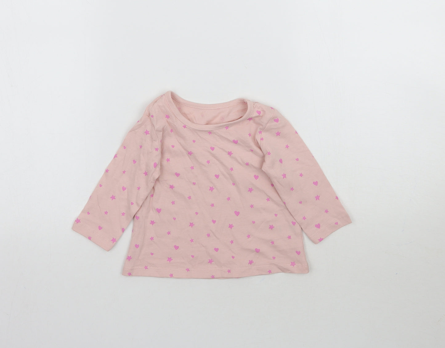 George Girls Pink   Basic T-Shirt Size 3-6 Months  - Love Hearts & Stars