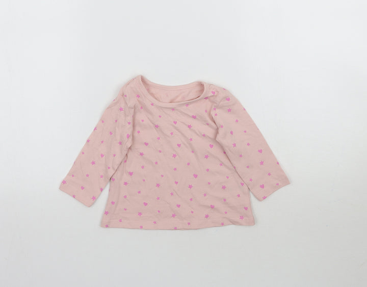 George Girls Pink   Basic T-Shirt Size 3-6 Months  - Love Hearts & Stars